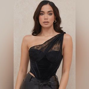 House of CB Issa Black Velvet Lace Corset Top in S